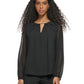 Calvin Klein Women's Long Sleeve Keyhole Neck Chiffon Blouse Black Size Medium