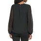 Calvin Klein Women's Long Sleeve Keyhole Neck Chiffon Blouse Black Size Medium