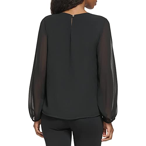 Calvin Klein Women's Long Sleeve Keyhole Neck Chiffon Blouse Black Size Medium