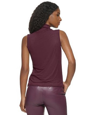Calvin Klein Women's Sleeveless Mesh Mock Neck Top Purple Size X-Large