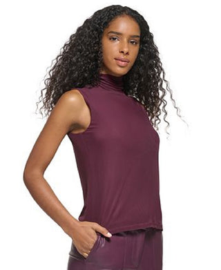 Calvin Klein Women's Sleeveless Mesh Mock Neck Top Purple Size X-Large