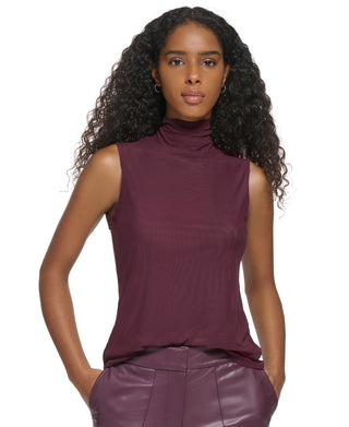 Calvin Klein Women's Sleeveless Mesh Mock Neck Top Purple Size X-Large