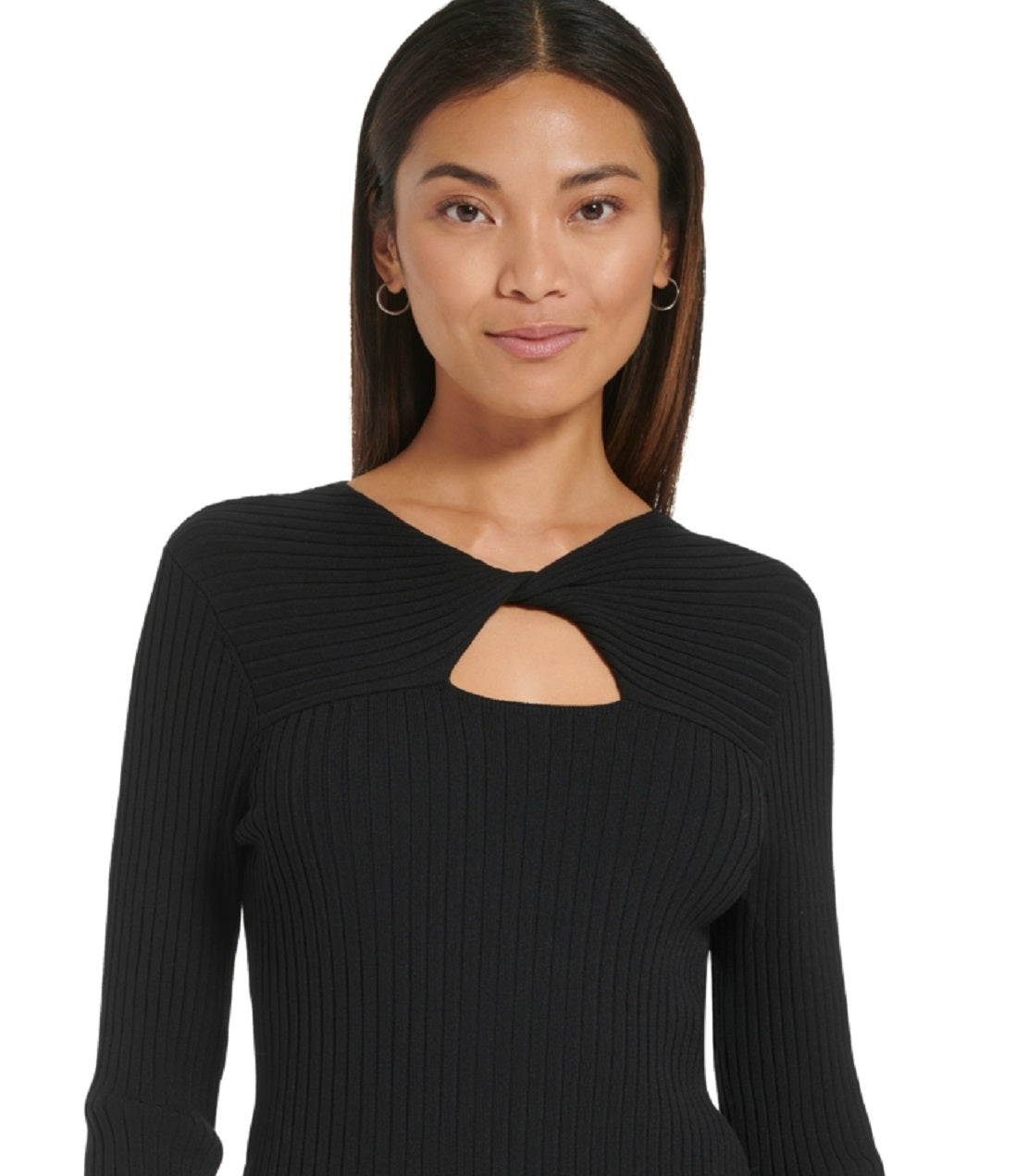 Calvin Klein Women's Ribbed Keyhole Sweater Black Size Small