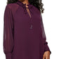 Calvin Klein Women's Tie Front Chiffon Peasant Blouse Purple Size X-Large