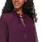 Calvin Klein Women's Tie Front Chiffon Peasant Blouse Purple Size X-Large