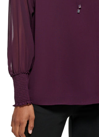 Calvin Klein Women's Tie Front Chiffon Peasant Blouse Purple Size X-Large
