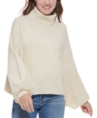 Calvin Klein Women's Bubble Sleeve Turtleneck Sweater Brown Size Small