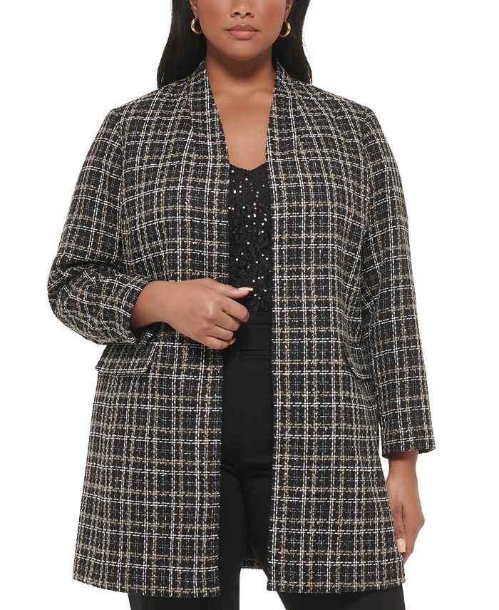 Calvin Klein Women's Plaid Tweed Topper Jacket Black Size 22W