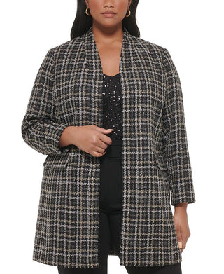 Calvin Klein Women's Plaid Tweed Topper Jacket Black Size 22W