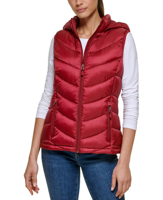 Charter Club Women's Packable Hooded Puffer Vest Red Size Small