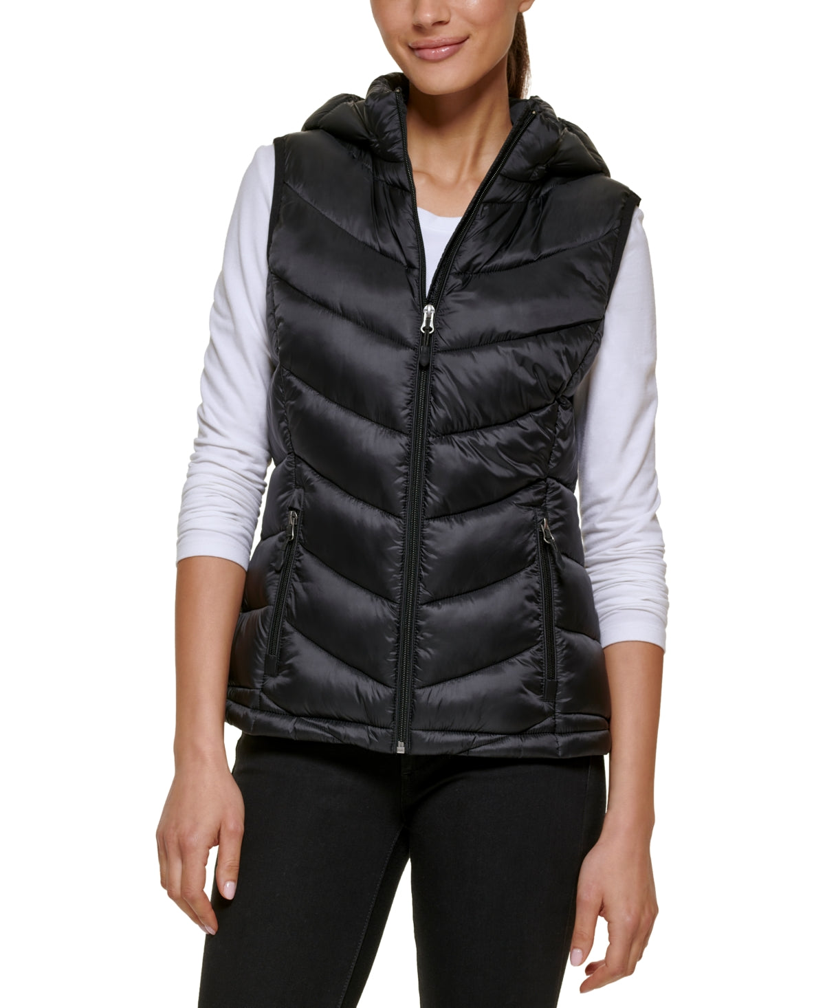 Charter Club Women's Packable Hooded Puffer Vest Black Size Large