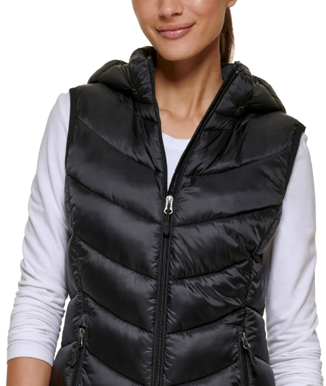Charter Club Women's Packable Hooded Puffer Vest Black Size Large