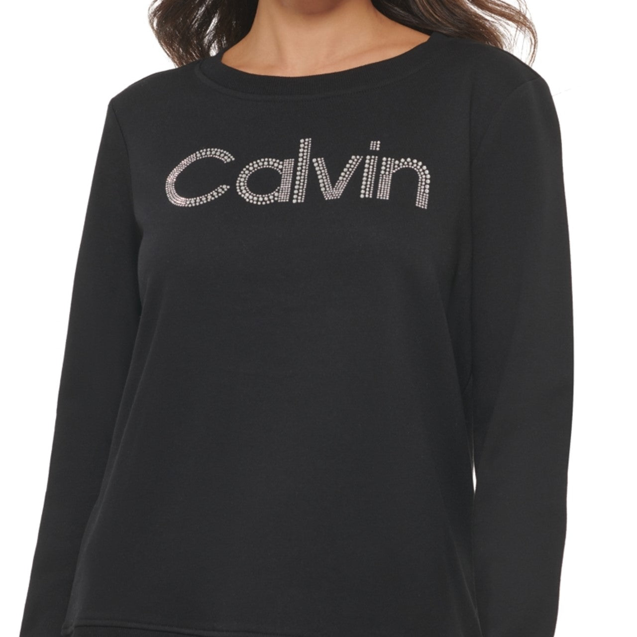 Calvin Klein Women's Crystal Logo Sweatshirt Black Size X-Large