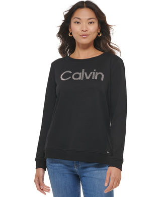 Calvin Klein Women's Crystal Logo Sweatshirt Black Size X-Large