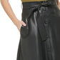 Calvin Klein Women's Tie Waist Faux Leather Midi Skirt Black Size 10