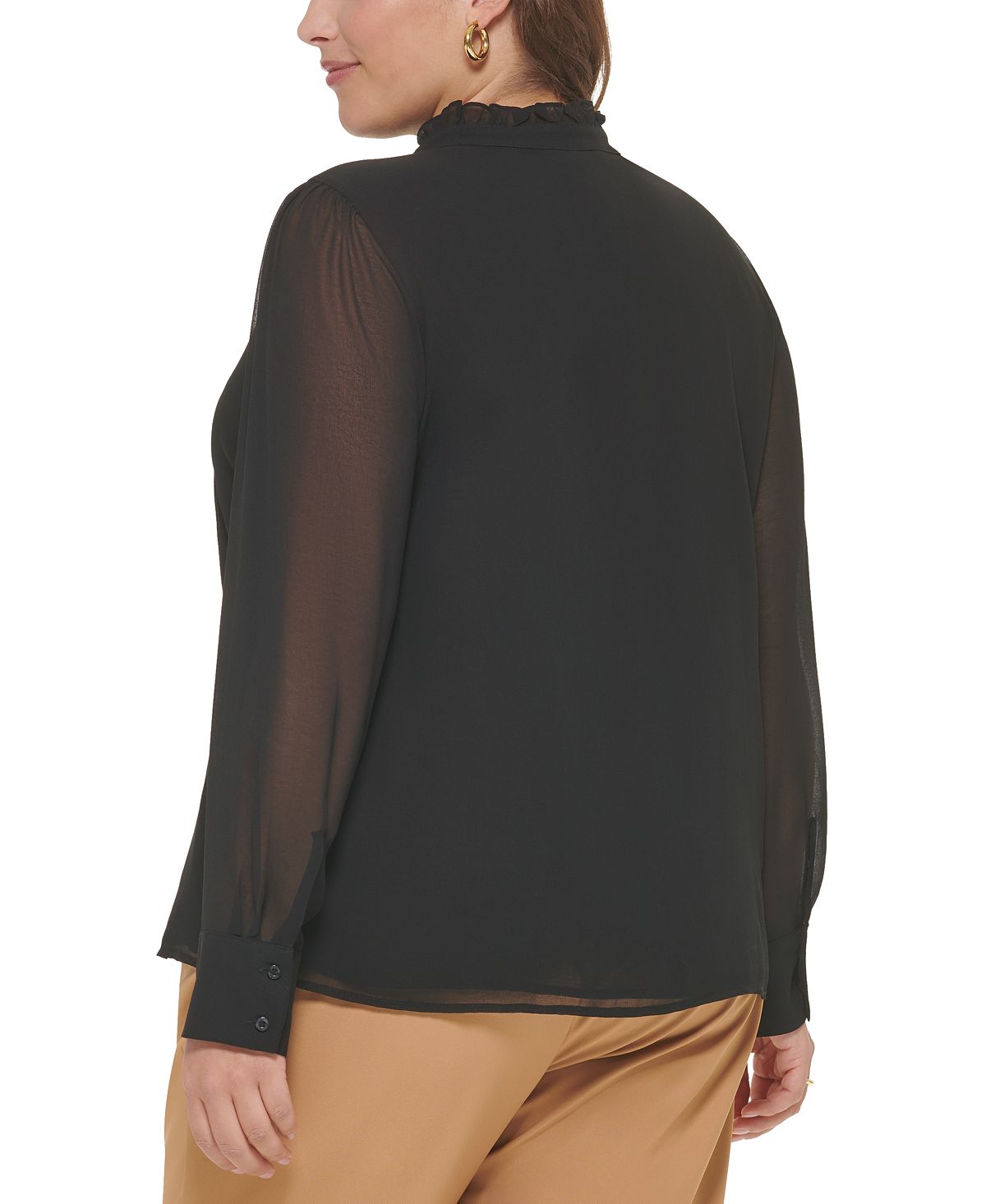 Calvin Klein Women's Ruffled Long Sleeve Blouse Black Size 2X
