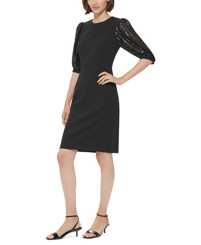 Calvin Klein Women's Sequined Midi Cocktail and Party Dress Black Size 16