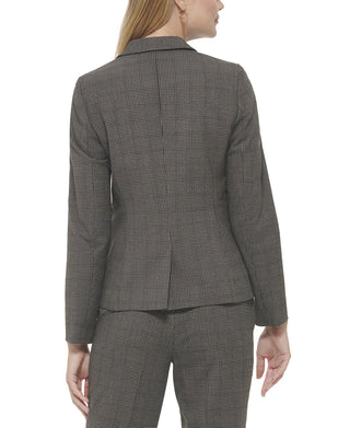 Calvin Klein Women's Plaid Single Button Notched Collar Blazer Black Size 4Petite