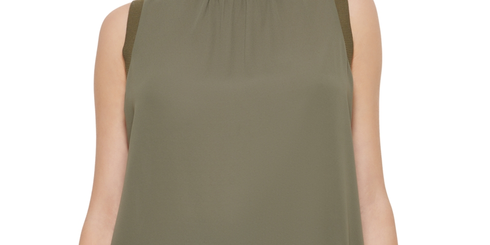 Calvin Klein Women's Ribbed Mock Neck Sleeveless Top Green Size Medium