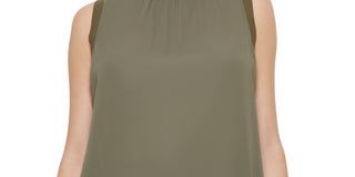 Calvin Klein Women's Ribbed Mock Neck Sleeveless Top Green Size Medium