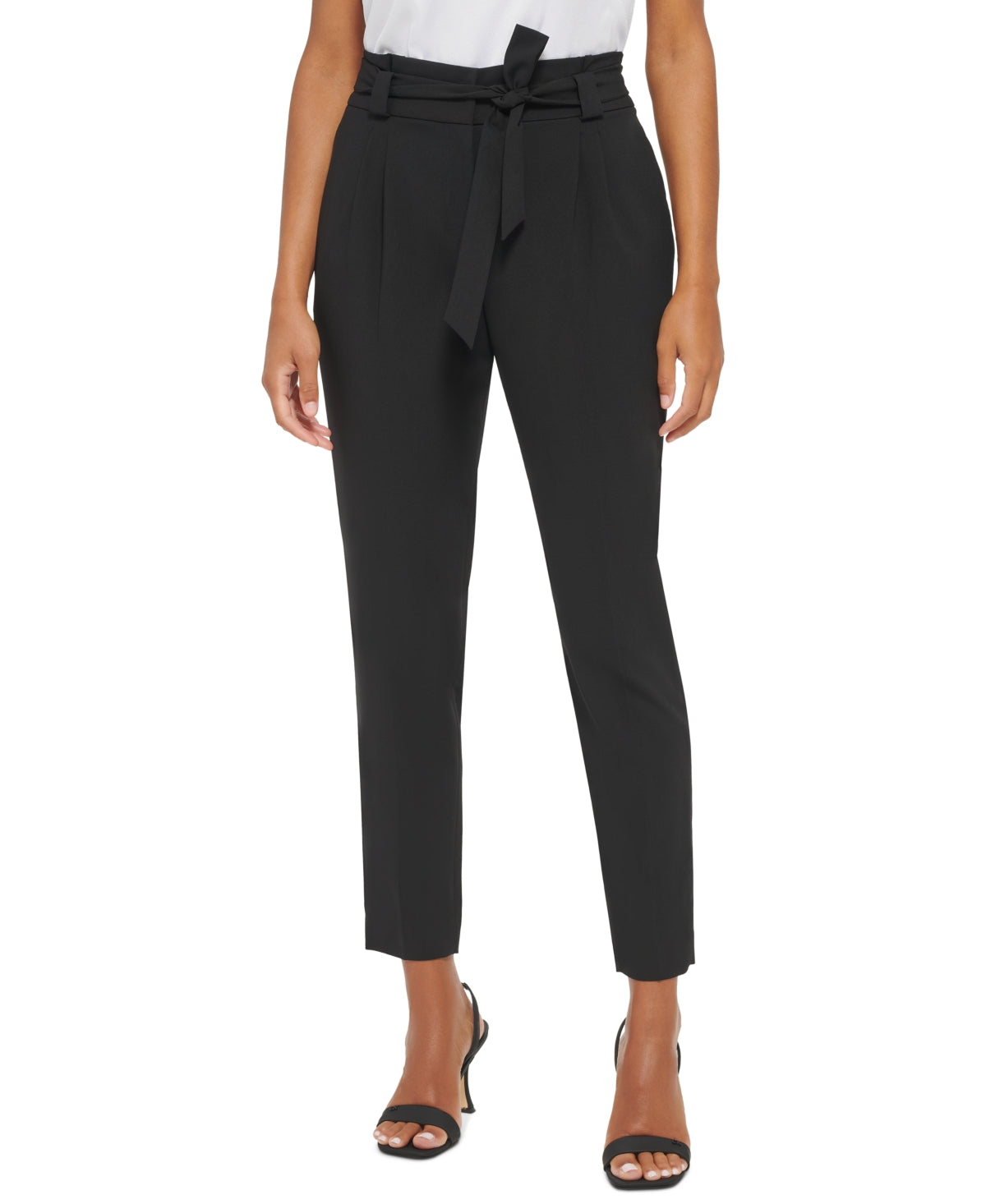 Calvin Klein Women's Lux Tie Waist Pants Black Size 16