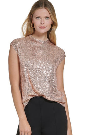 Calvin Klein Women's Sequin Cap Sleeve Top Yellow Size Large