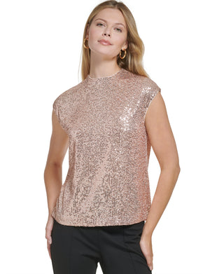 Calvin Klein Women's Sequin Cap Sleeve Top Yellow Size Large