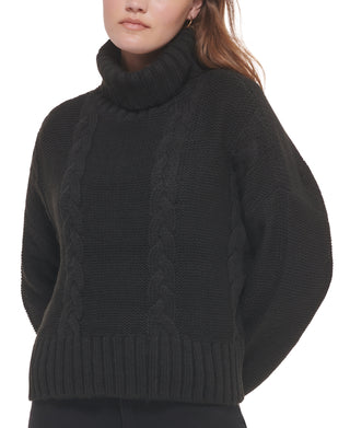 Calvin Klein Women's Cable Knit Long Sleeve Turtleneck Sweater Black Size Medium