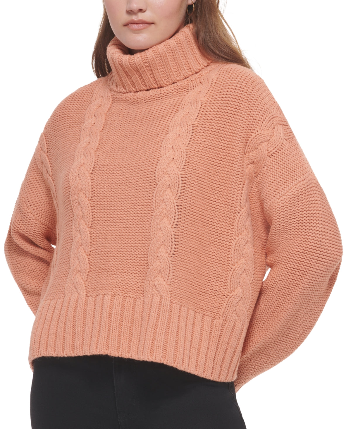 Calvin Klein Jeans Women's Cable Knit Long Sleeve Turtleneck Sweater Beige Size Small