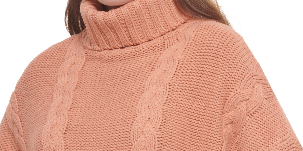 Calvin Klein Jeans Women's Cable Knit Long Sleeve Turtleneck Sweater Beige Size Small