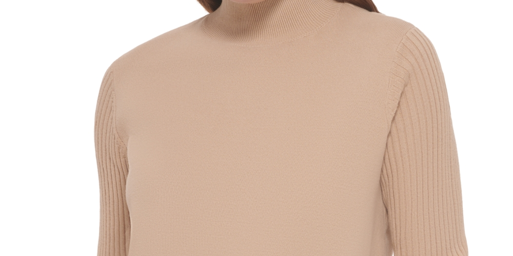 Calvin Klein Jeans Women's Mixed Media Long Sleeve Sweater Beige Size Large