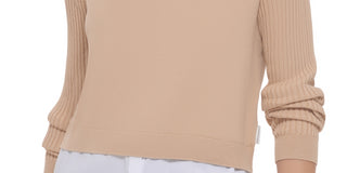 Calvin Klein Jeans Women's Mixed Media Long Sleeve Sweater Beige Size Large