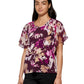 Calvin Klein Women's Printed Chiffon Flutter Sleeve Top Purple Size Large