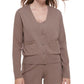 Calvin Klein Women's Ribbed Sleeve Button Front Cardigan Brown Size Medium