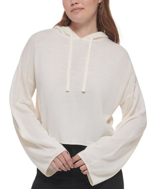 Calvin Klein Jeans Women's Hooded Bell Sleeve Top White Size X-Small