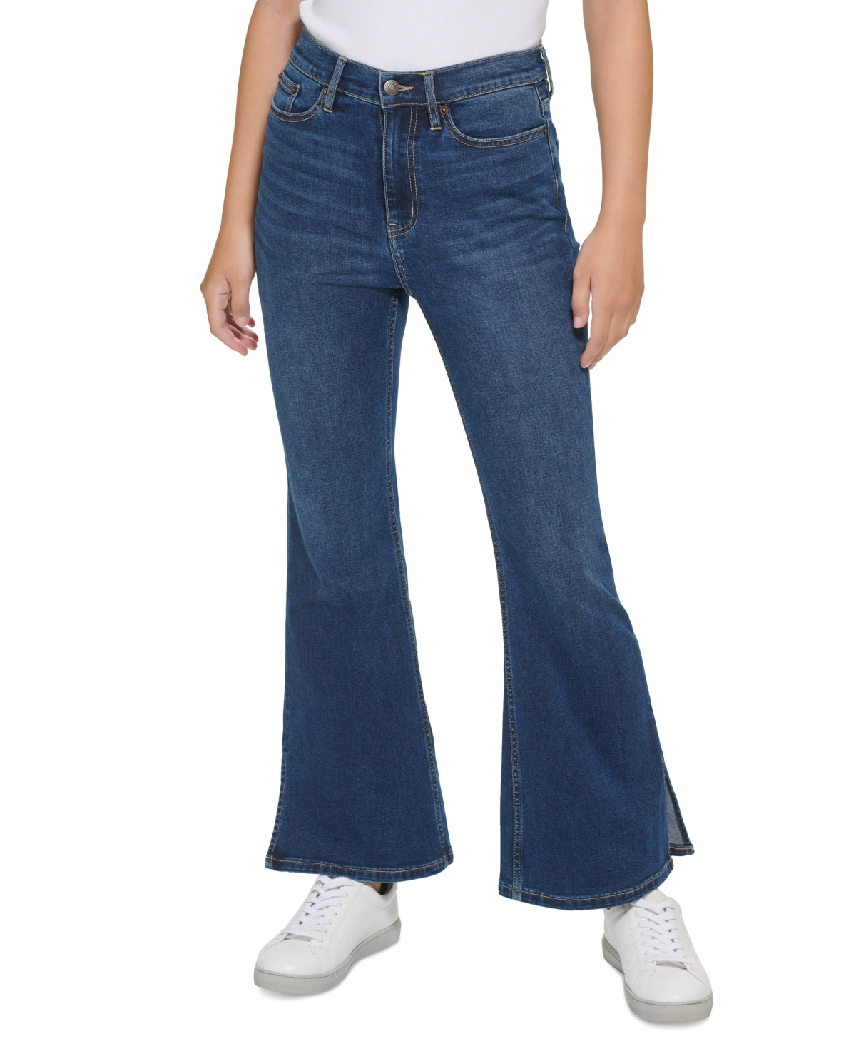 Calvin Klein Jeans Women's High Rise Flared Slit Hem Jeans Blue Size 27