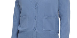 Calvin Klein Women's Ribbed Sleeve Button Front Cardigan Blue Size Small