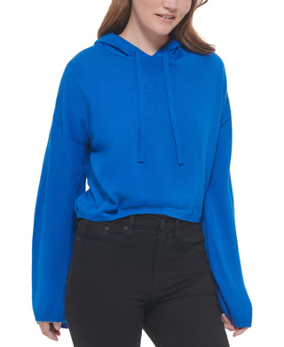 Calvin Klein Jeans Women's Hooded Bell-Sleeve Top Blue Size X-Large