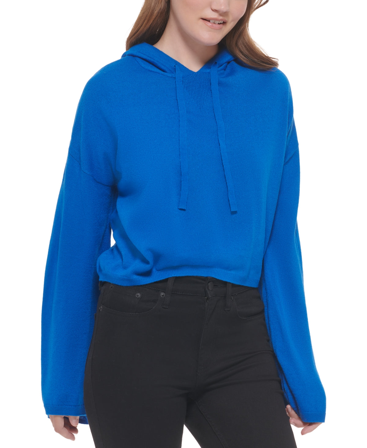 Calvin Klein Women's Hooded Bell Sleeve Top Blue Size Medium