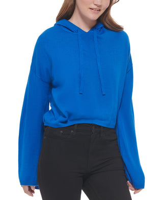 Calvin Klein Women's Hooded Bell Sleeve Top Blue Size Medium