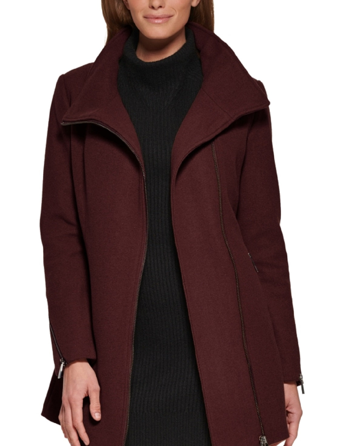 Calvin Klein Women's Asymmetric Zipper Coat Red Size X-Large