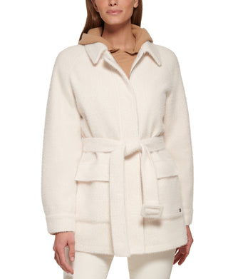 Calvin Klein Women's Belted Shirt Jacket White Size Small