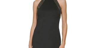 Calvin Klein Women's Embellished Knee Halter Dress Black Size 8