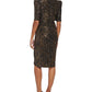 Calvin Klein Women's Sequined V Neck Elbow Sleeve Dress Black Size 12