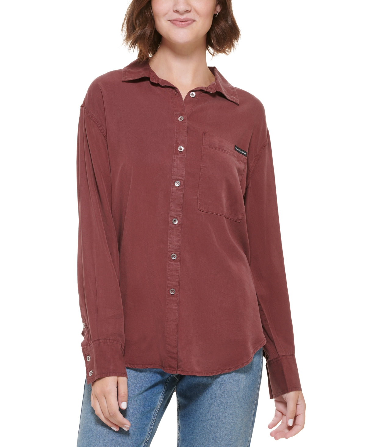 Calvin Klein Women's Button Front Top Brown Size Medium