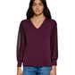 Calvin Klein Women's V Neck Chiffon Sleeve Blouse Purple Size X-Large