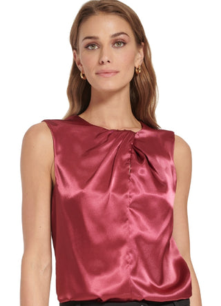 Calvin Klein Women's Sleeveless Pleat Neck Top Red Size Medium