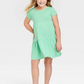 Cat & Jack Girls' Tiered Short Sleeve Knit Dress Green Size L