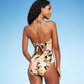Shade & Shore Women's Halter Keyhole Bandeau One Piece Swimsuit Multi Floral Print Size S