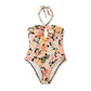 Shade & Shore Women's Halter Keyhole Bandeau One Piece Swimsuit Multi Floral Print Size S